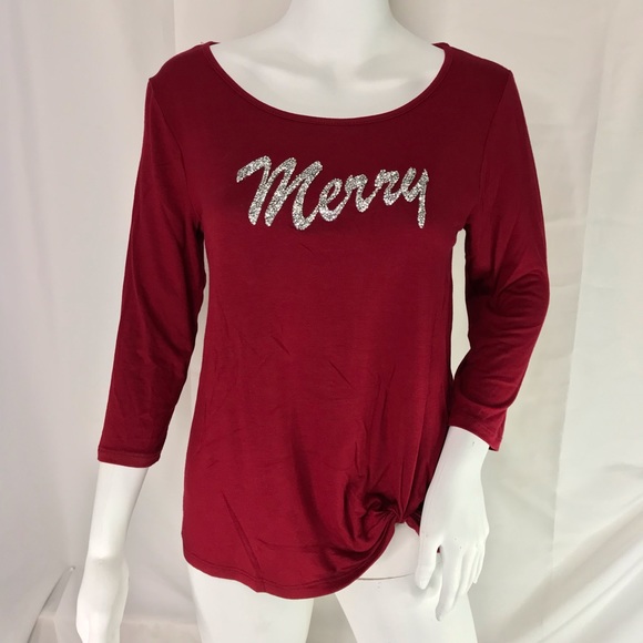 Exclusive One Rhinestone Merry Long Sleeve Christmas Sz Medium NWOT - Picture 1 of 7